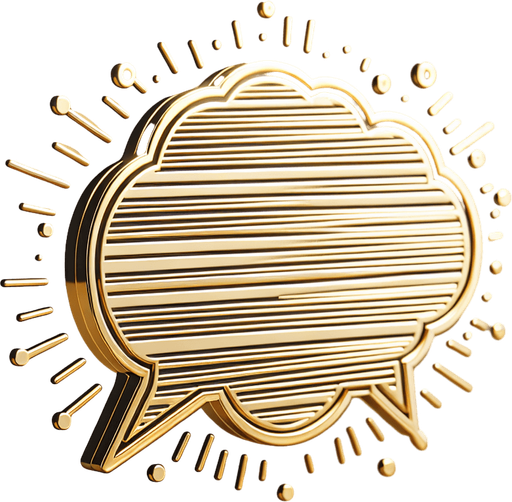 text bubble with golden lines, in front view.