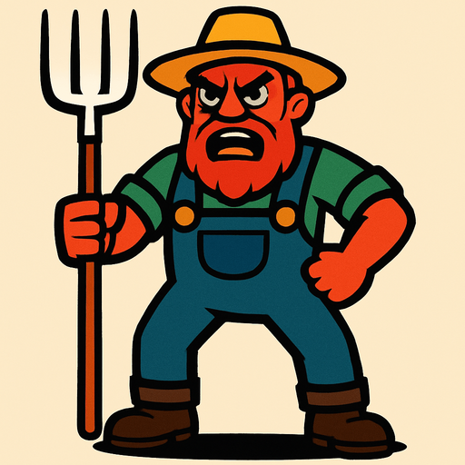 angry farmer with all body.
In-Game asset.  2d.  High contrast.  No shadows