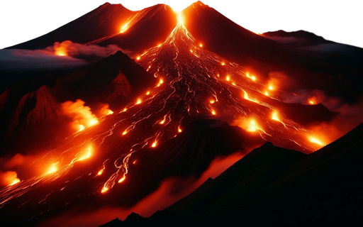 a volcanic mountain with lava but only few smoke