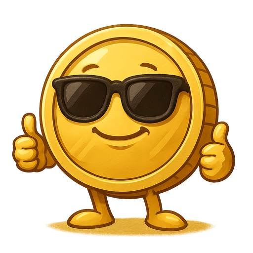 Golden memecoin with sunglasses