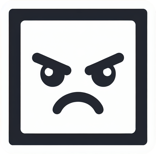 квадрат со злым лицом..
Single Game Texture. In-Game asset. 2d. Blank background. High contrast. No shadows.