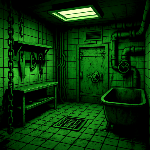 3D green horror torturing room from saw movie without chair.
In-Game asset.  High contrast.  No shadows. 3D
