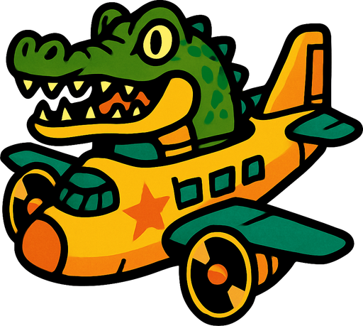 bomber plane crocodile.
In-Game asset.  2d.  High contrast.  No shadows