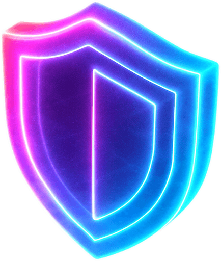 down Isometric neon cyberpunk shield symbol hologram glow 3d