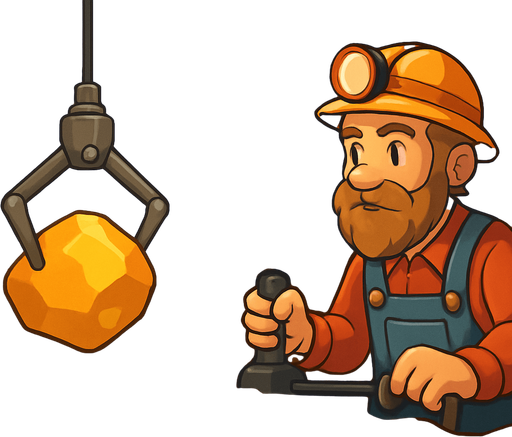Fullscreen modern App Store landscape banner, 16:9, high definition, for a game titled "Gold Miner Classic" and with the description "Control a swinging claw to grab gold and gems from underground. Collect enough gold before time runs out to win each level.". No text on banner!