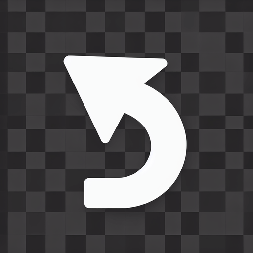 Arrow "backwards" or "undo".  White arrow, no background, 2d,.
Single Game Texture. In-Game asset. 2d. Blank background. High contrast. No shadows.