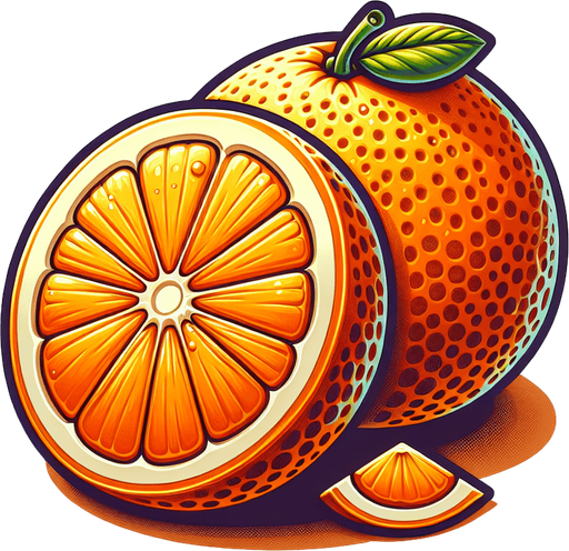orange fruit double cut.
Single Game Texture.  In-Game asset.  2d.  Blank background.  High contrast.  No shadows