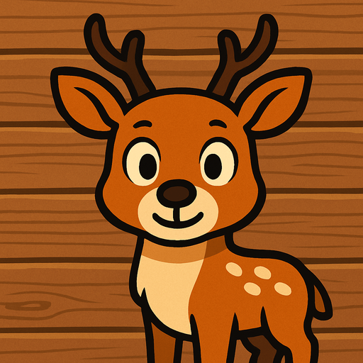 Cartoon deer with plane wooden background.
In-Game asset.  2d.  High contrast.  No shadows