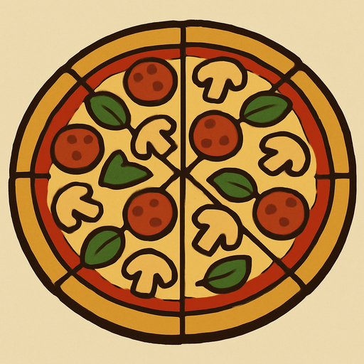 Pizza in professor Layton game style artwork.
In-Game asset.  2d.  High contrast.  No shadows