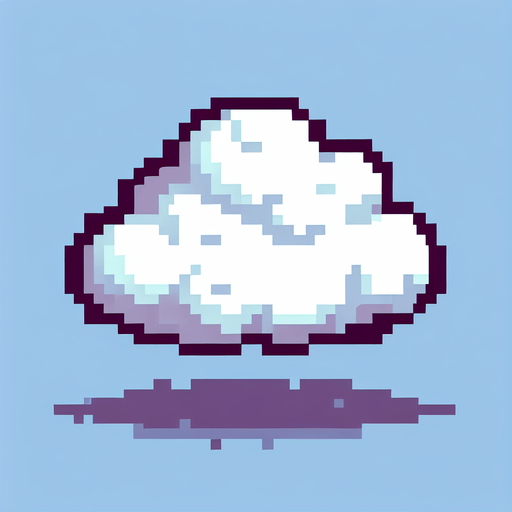 8-bit. Cartoon. White cloud. In game asset Single Game Texture. In-Game asset. 2d. Blank background. High contrast. No shadows.