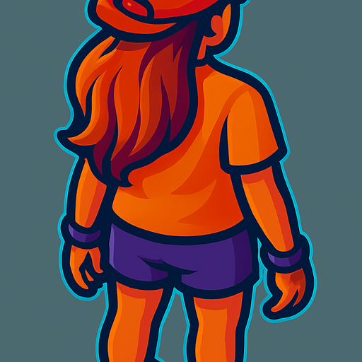 A young woman with long hair and shorts.