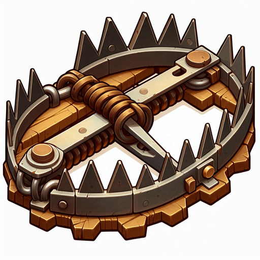 Bear trap.
Single Game Texture.  In-Game asset.  2d.  Blank background.  High contrast.  No shadows