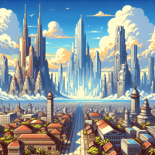 quite empty blue sky day 2D fantasy scifi future majapahit kingdom metro city skycraper
Single Game Texture.  In-Game asset.  2d.  Blank background.  High contrast.  No shadows