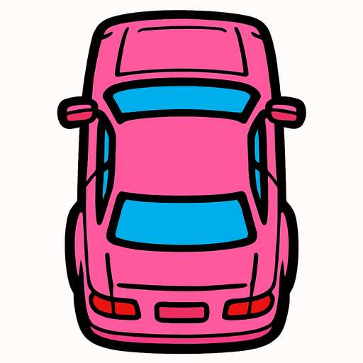 pembe renk araba üstten çekilmiş.
In-Game asset.  2d.  High contrast.  No shadows