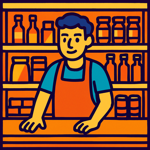 A shop with a guy selling stuff in the shells.
In-Game asset.  High contrast.  No shadows