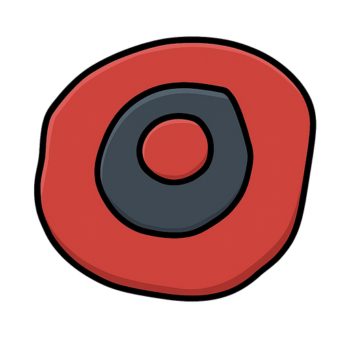 This is a button, the outer part is red, the middle circle is red, the 2nd circle is dark gray. No background. Transparent background. Blank background. No shadows. 2d. In-Game asset. flat