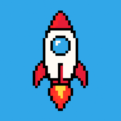 rocket pixel.
In-Game asset.  2d.  High contrast.  No shadows