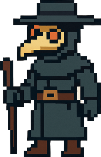 Palugue doctors full body pixel art.
In-Game asset.  2d.  High contrast.  No shadows