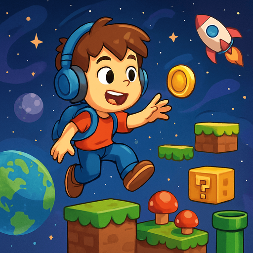 Oyun evreninde gezinen bir çocuk uzayda