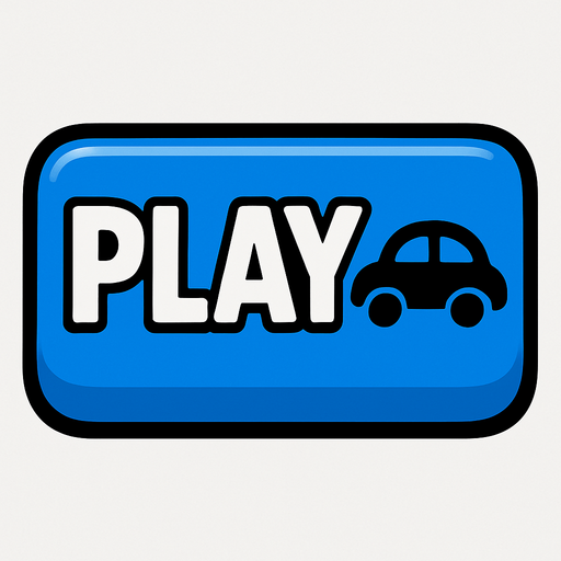 Usntunde play yazan araba temali mavi bir dugme.
In-Game asset.  2d.  High contrast.  No shadows