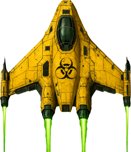 poisonous yellow laser spaceship top view.