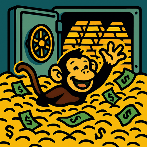 Let the background be a safe full of gold and the monkey swimming in money..
In-Game asset.  2d.  High contrast.  No shadows