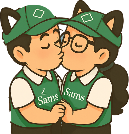 Has que estos dos personajes se esten besando en un congelador de sams club, escondidos entre los productos. agrega corazoncitos y evita el tono sepia, debe ser alegre
