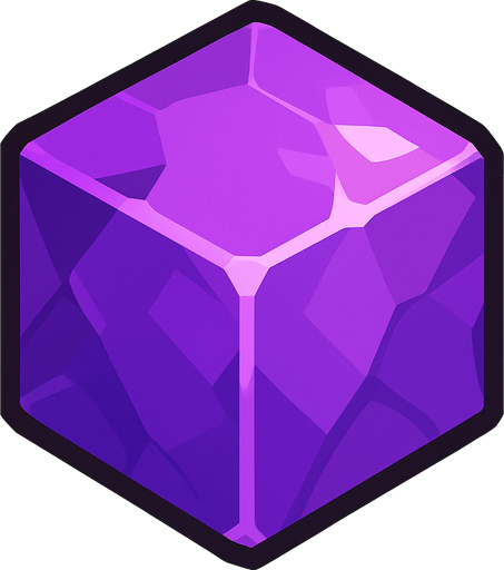 cristal morado cubico 2d.
In-Game asset.  2d.  High contrast.  No shadows