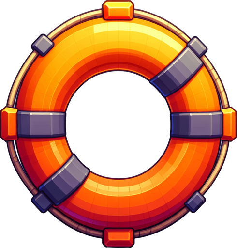 orange life rings asset that revive from water.
Single Game Texture.  In-Game asset.  2d.  Blank background.  High contrast.  No shadows
