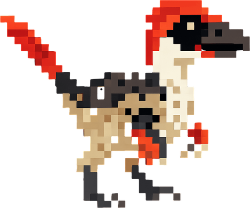 Make it 8 bit style dinosaur Anchiornis  cartoon character.
In-Game asset.  High contrast.  No shadows