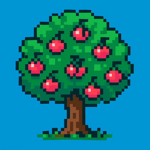 Cherry tree 8 bit.
In-Game asset.  2d.  High contrast.  No shadows