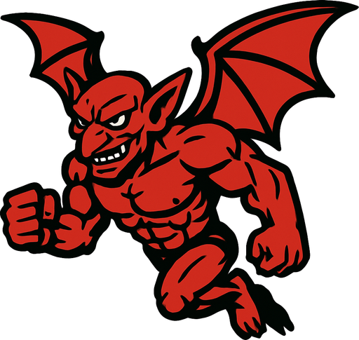 kırmızı kaslı uçan goblin.
In-Game asset.  2d.  High contrast.  No shadows