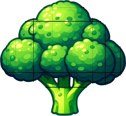 Broccoli
Single Game Texture. In-Game asset. 2d. Blank background. High contrast. No shadows.
