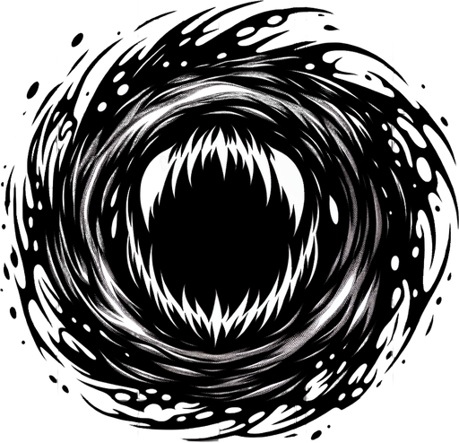 black hole with evil face. anime style.
Single Game Texture.  In-Game asset.  2d.  Blank background.  High contrast.  No shadows