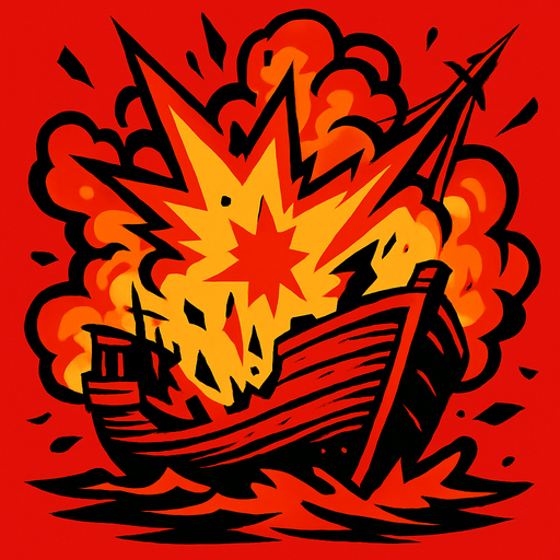 crea una imagen de un barco estallando.
In-Game asset.  2d.  High contrast.  No shadows