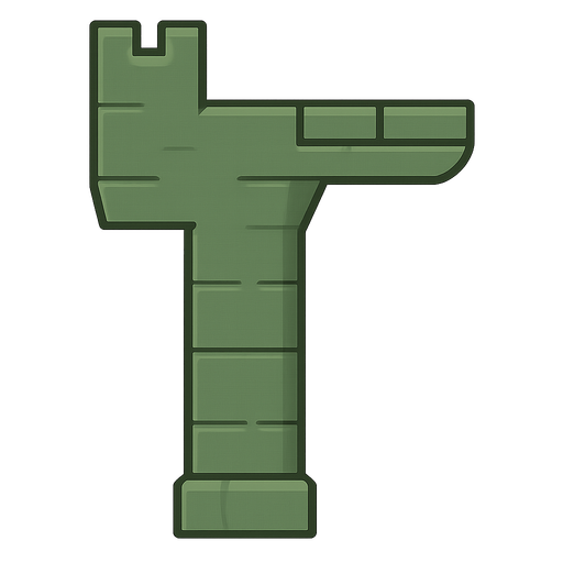 Green Tower. No background. Transparent background. Blank background. No shadows. 2d. In-Game asset. flat