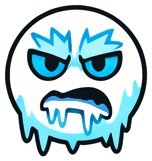 a white circle with blue eyes and an icy face.
In-Game asset.  2d.  High contrast.  No shadows