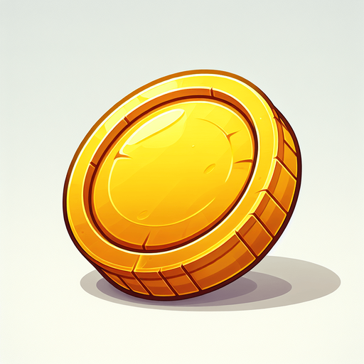 一个金币，卡通.
Single Game Texture. In-Game asset. 2d. Blank background. High contrast. No shadows.