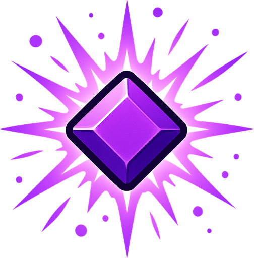 Orta boyutlu, koyu mor renkte, pürüzsüz kenarlı bir 'Kristal' (kare) asseti oluştur. Kristal toplandığında oyuncunun belirli bir özelliğini (örneğin, hızı, canı) geçici olarak artırmalı veya özel bir yetenek kazandırmalı. Toplandığında patlama veya parlama efekti olmalı.".
In-Game asset.  2d.  High contrast.  No shadows