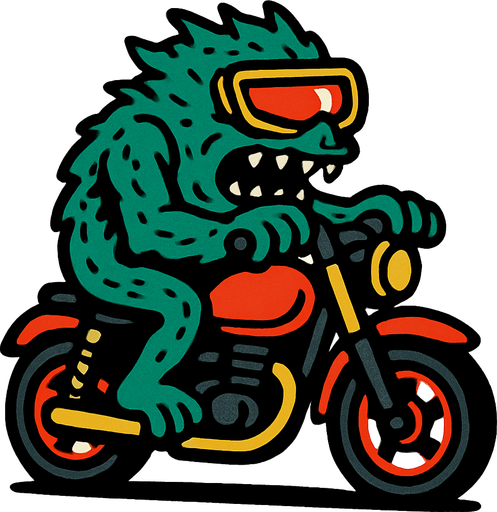 mostruo con visor sobre moto.
In-Game asset.  2d.  High contrast.  No shadows