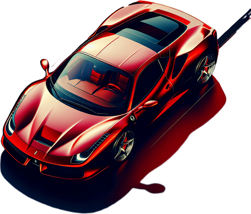 red topdown look of luxury speedy car.
Single Game Texture.  In-Game asset.  Blank background.  High contrast.  No shadows