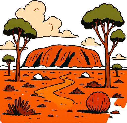 australia desert ghibli style
In-Game asset.  2d.  High contrast.  No shadows