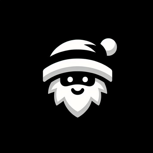 b&w smiling Santa Clauss' head icon Single Game Texture. In-Game asset. 2d. Blank background. High contrast. No shadows.