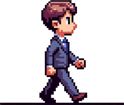 8-bit. cartoon. fancy office person. walking from the side. in game asset. Single Game Texture. In-Game asset. 2d. Blank background. High contrast. No shadows.
