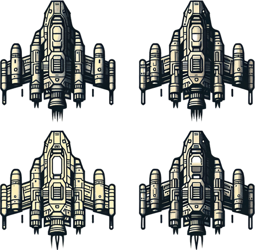Spaceship.
Single Game Texture.  In-Game asset.  2d.  Blank background.  High contrast.  No shadows