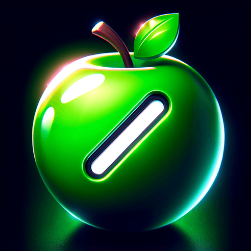 white " /" on a green apple.
Single Game Texture. In-Game asset. 2d. Blank background. High contrast. No shadows.