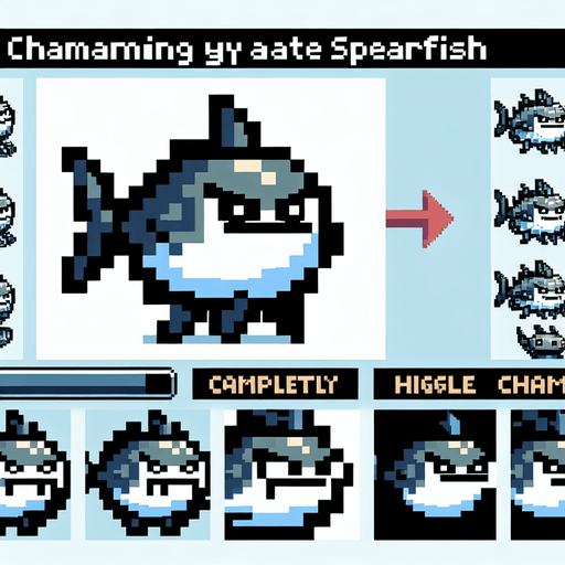cute angry spearfish. pixelated. 8 bit.
Single Game Texture. In-Game asset. 2d. Blank background. High contrast. No shadows.