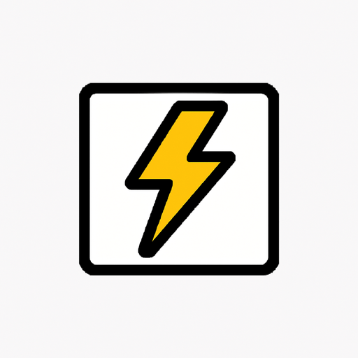 top-down view, simple minimal white square icon, centered electric bolt symbol inside, clear sharp lines, no background, clean style, for game UI button, 30x30 px, yellow black.
In-Game asset.  2d.  High contrast.  No shadows