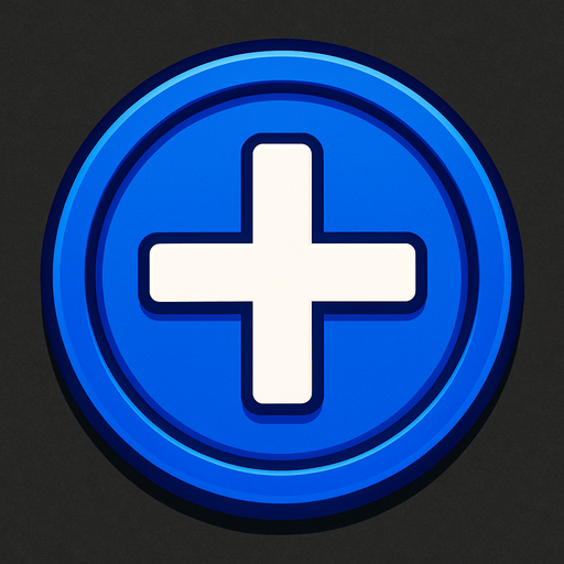 Un boton azul fuerte tipo Casino que diga "+".
In-Game asset.  2d.  High contrast.  No shadows