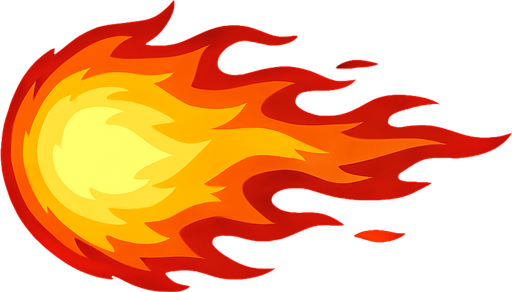 horizontal fire ball.
In-Game asset.  2d.  High contrast.  No shadows